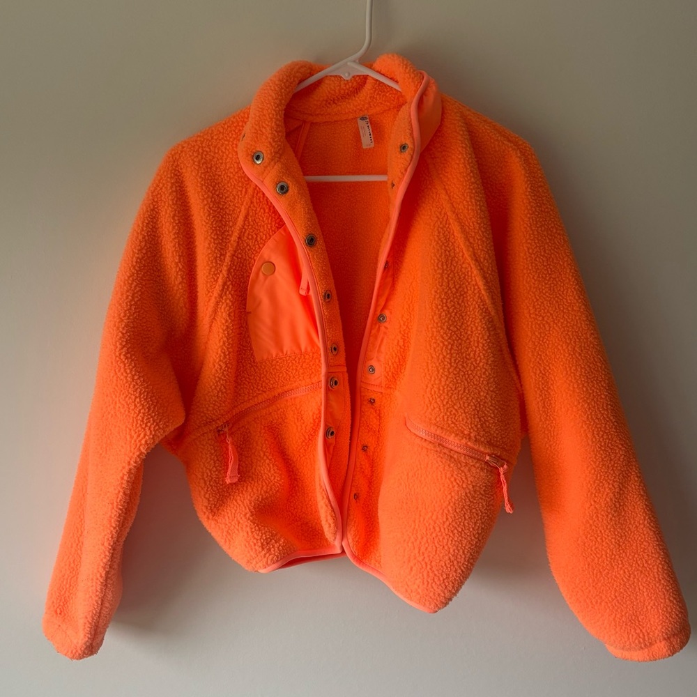 FP Movement Hit The Slopes Neon Orange Sherpa Oversized Cropped Fleece Jacket - Picture 4 of 13